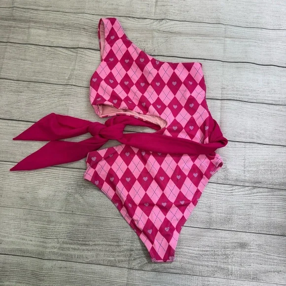 Beach Riot NEW Pink Hot Pink Waist Tie One Piece Swimsuit - Picture 5 of 6